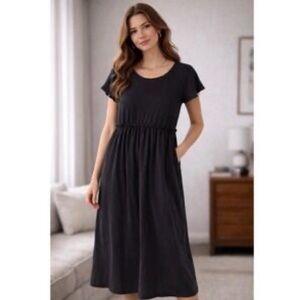 NATURAL LIFE Short-Sleeve Midi Dress with Elastic Waist
